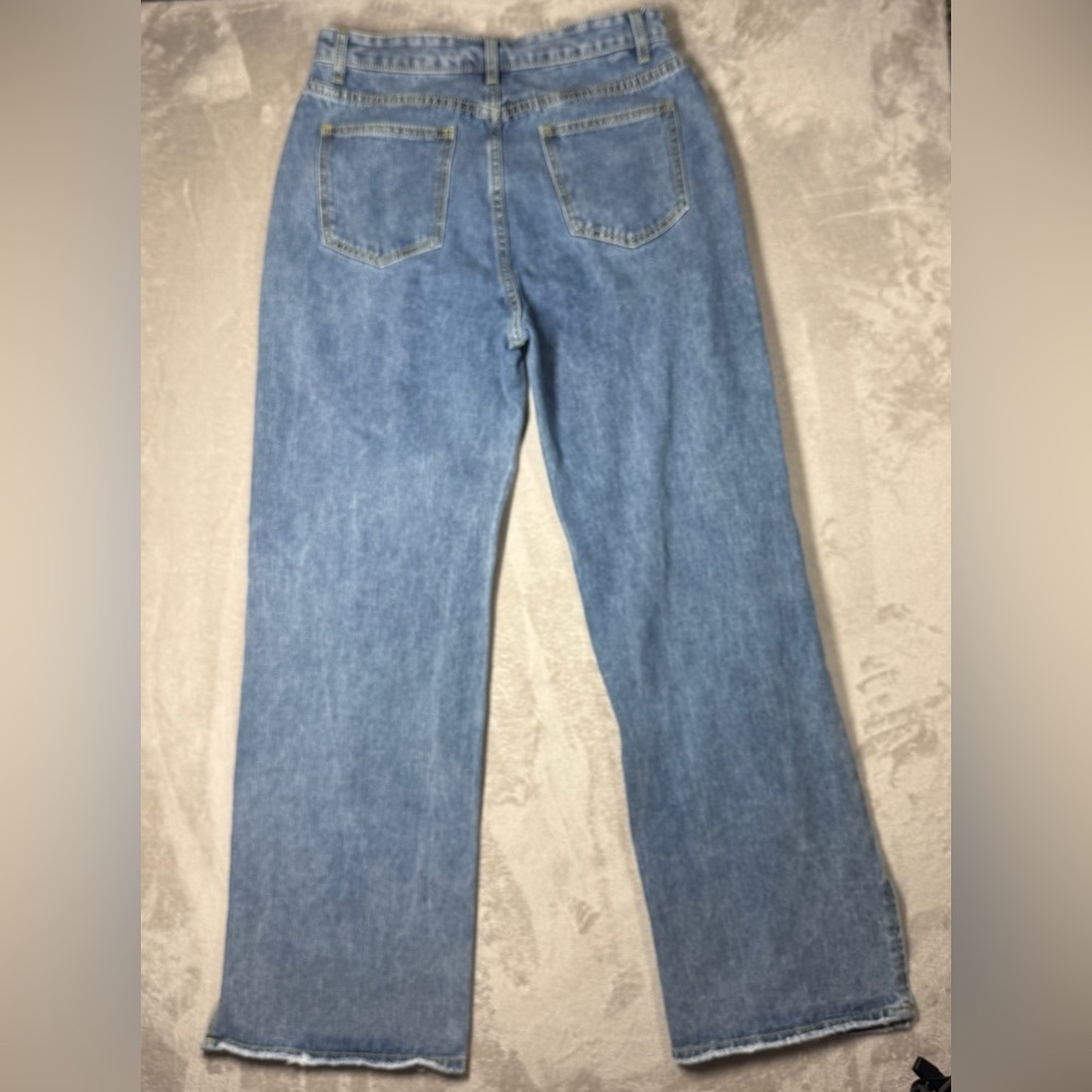 Cider Novelty Sequin Heart Patch Wide Leg High Rise Denim Blue Jeans Size Large - Picture 11 of 15